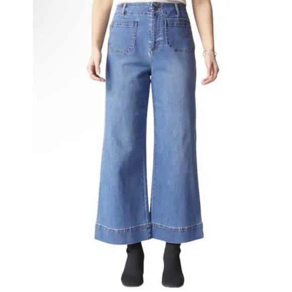 Habitat Clothes To Live In Jeans Wide Leg High Rise Cropped Blue Women Sz 10 EUC - Picture 3 of 15